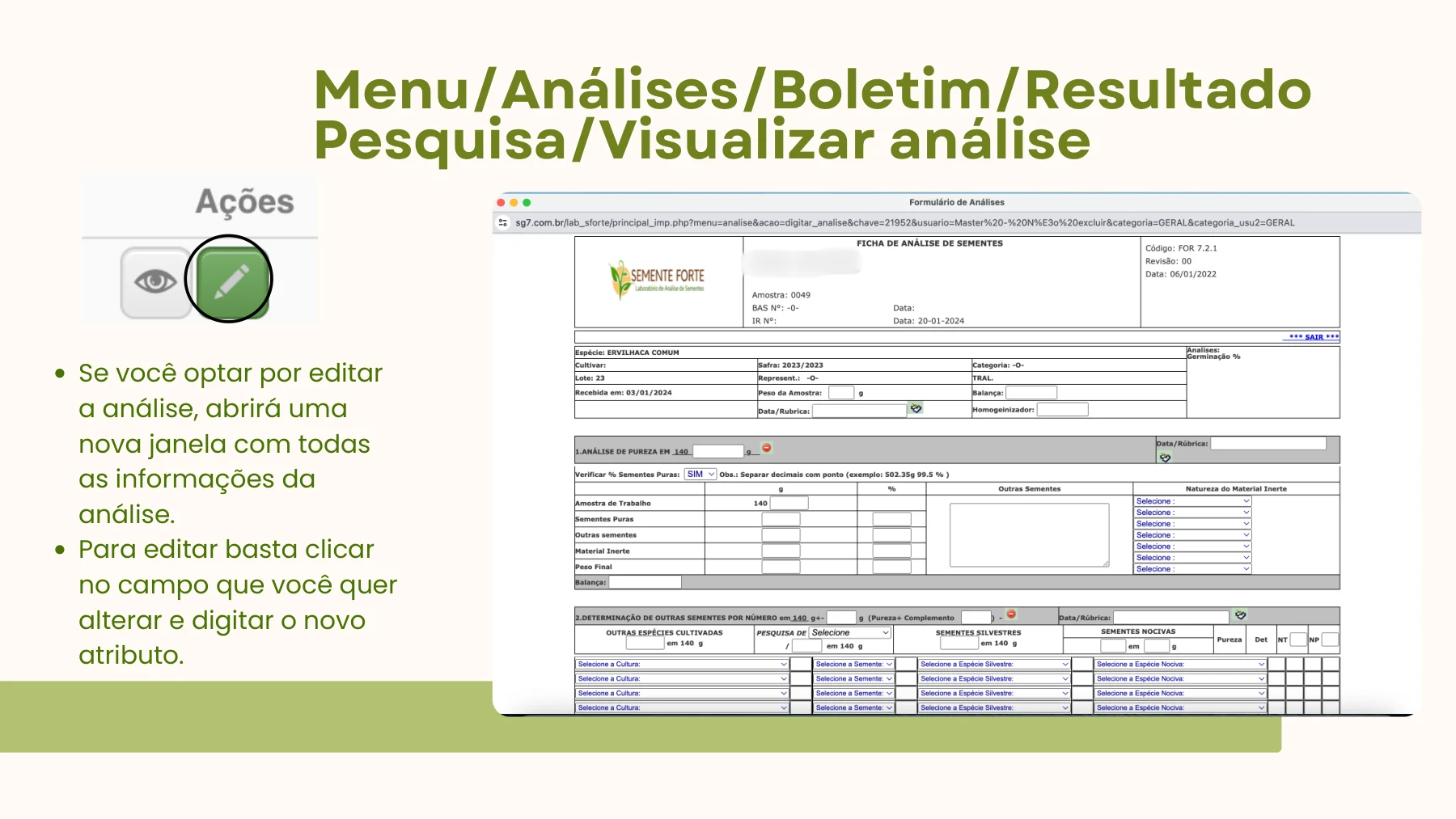 Tela real do SISLAB — Análises