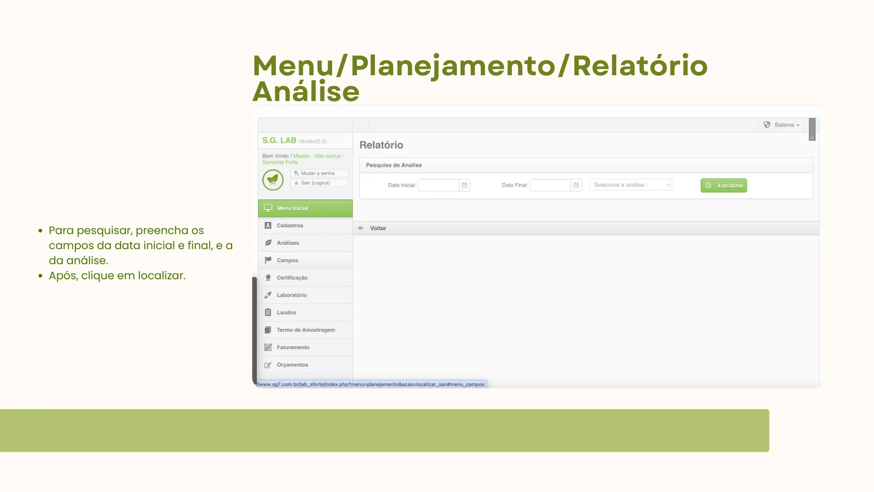 Tela real do SISLAB — Gestão financeira