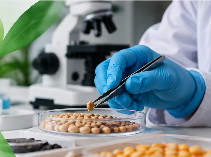 Imagem ilustrativa de análise de sementes com pinça em laboratório